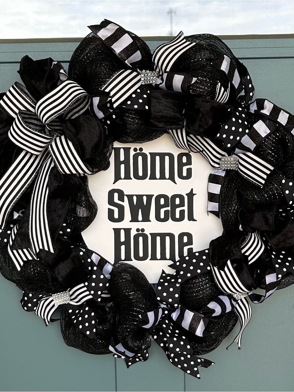 Black White Glam Rock Home Sweet Home Wreath